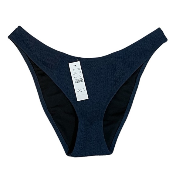 NWT J. Crew Textured Curved-Waist Cheeky Bikini Bottom Navy Sz M - Picture 1 of 5